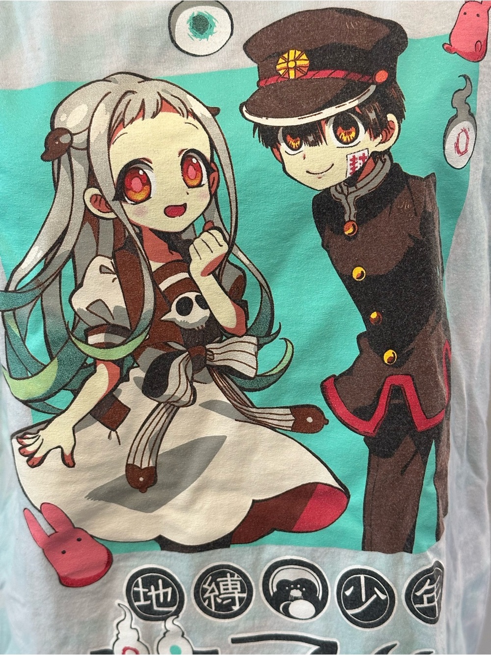 Hot Topic Teal Anime Ghost Duo Short Sleeve Tee